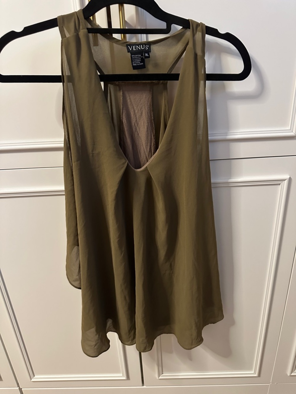 VENUS Olive Green Chiffon V-Neck Sleeveless Camisole